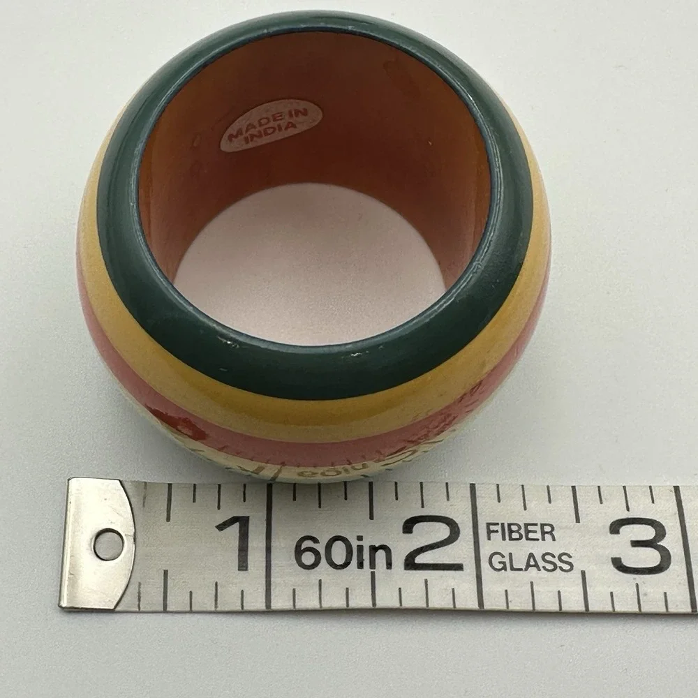 Vtg Pier 1 Striped Wood Lacquered Napkin Rings Set of 4 Made‎ In India